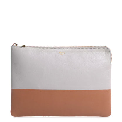 Celine Lambskin Bi-Color Solo Clutch Pouch Grey Tan 1 of 9