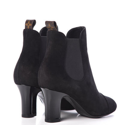 Louis Vuitton Suede Monogram Uniformes Cap Toe Chelsea 75mm Ankle Boots 36 Black 4 of 9