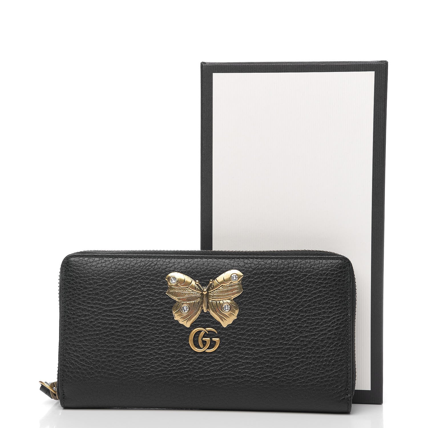 Gucci Calfskin Butterfly Zip Around Wallet Black 6 of 6