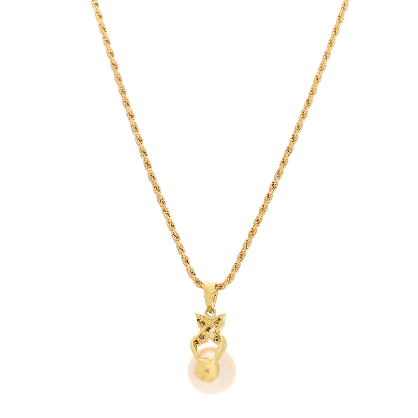 18K Yellow Gold Diamond Akoya Cultured Pearl Pendant Necklace