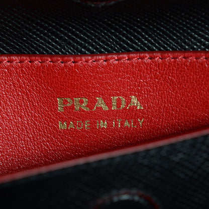 Prada Saffiano Cuir Small Double Bag Black Ciliegia 9 of 10
