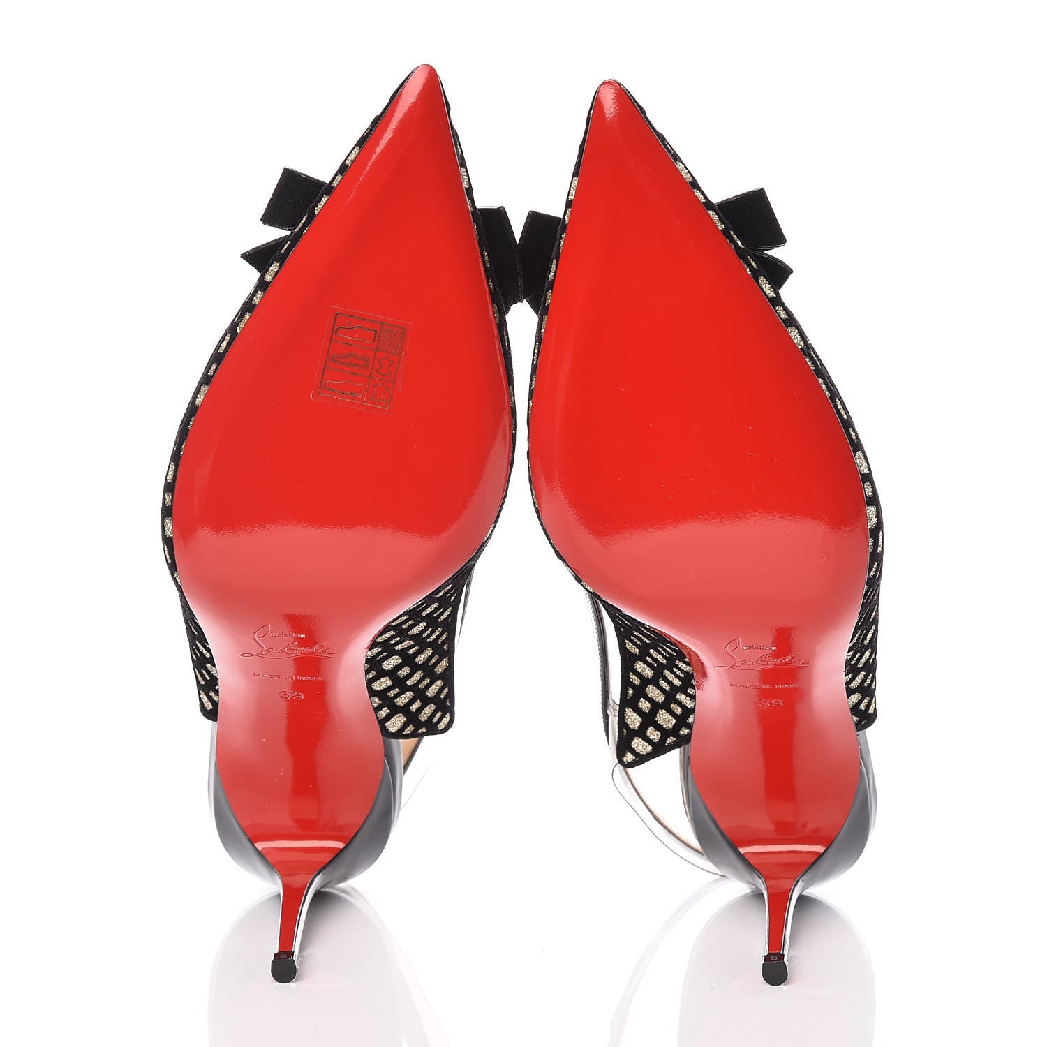 Christian Louboutin Glitter Floque Patent PVC Suspenodo Sling 85 Pumps 39 Platine Black 5 of 7