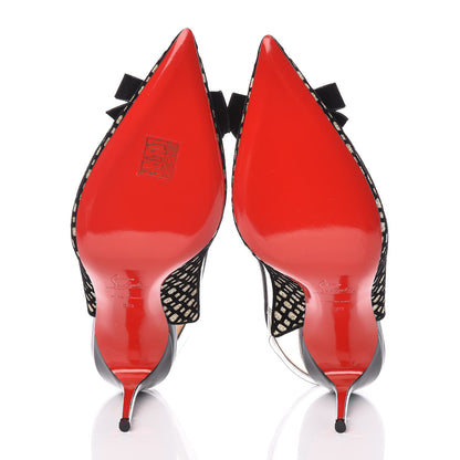 Christian Louboutin Glitter Floque Patent PVC Suspenodo Sling 85 Pumps 39 Platine Black 5 of 7