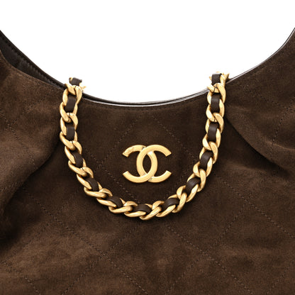 Chanel Suede Calfskin Lambskin Quilted Large Maxi Hobo Dark Brown 8 of 11