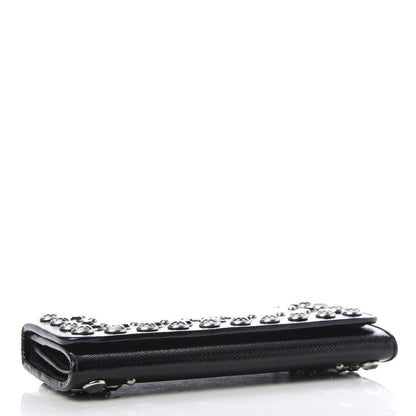 Prada Saffiano Vernice Crystal Studded Flap Wallet Black 4 of 8