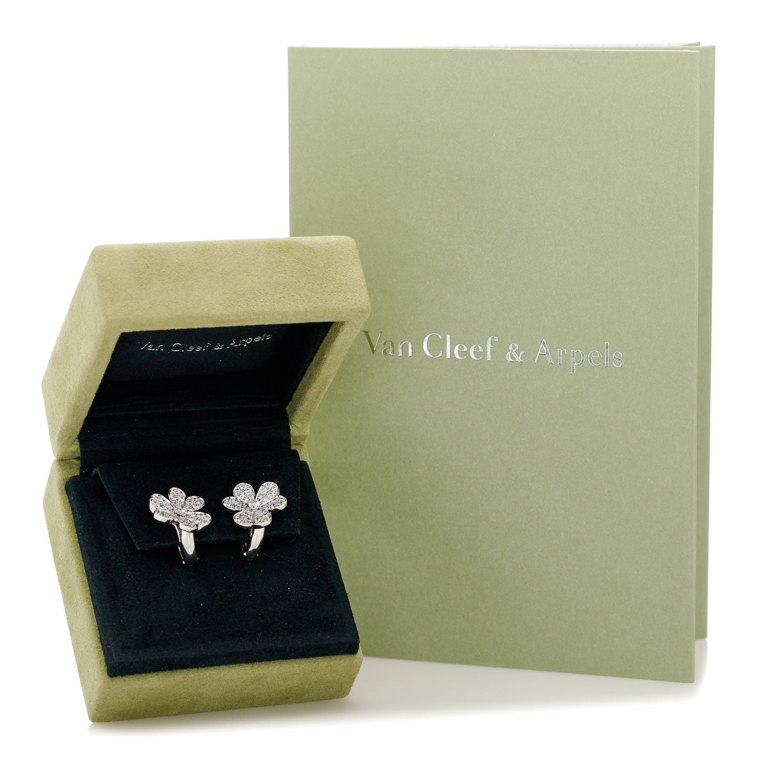 Van Cleef & Arpels 18K White Gold Diamond Small Frivole Pave Earrings 10 of 10