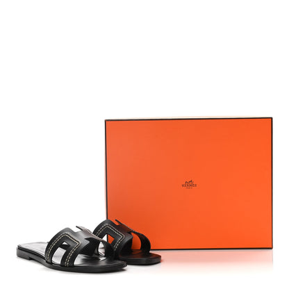 Hermes Calfskin Pique Oran Sandals 36.5 Black 10 of 10