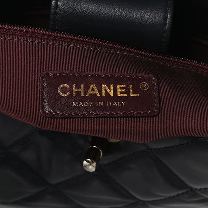 Chanel Calfskin Quilted Large Gold Bar Top Handle Tote Dark Navy Blue 6 of 11