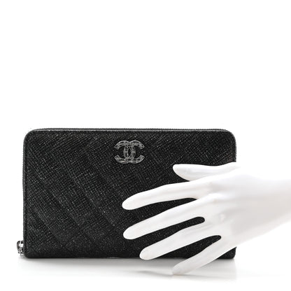 Chanel Glittered Calfskin Quilted Large Zip Around Organizer Wallet Black 2 of 9