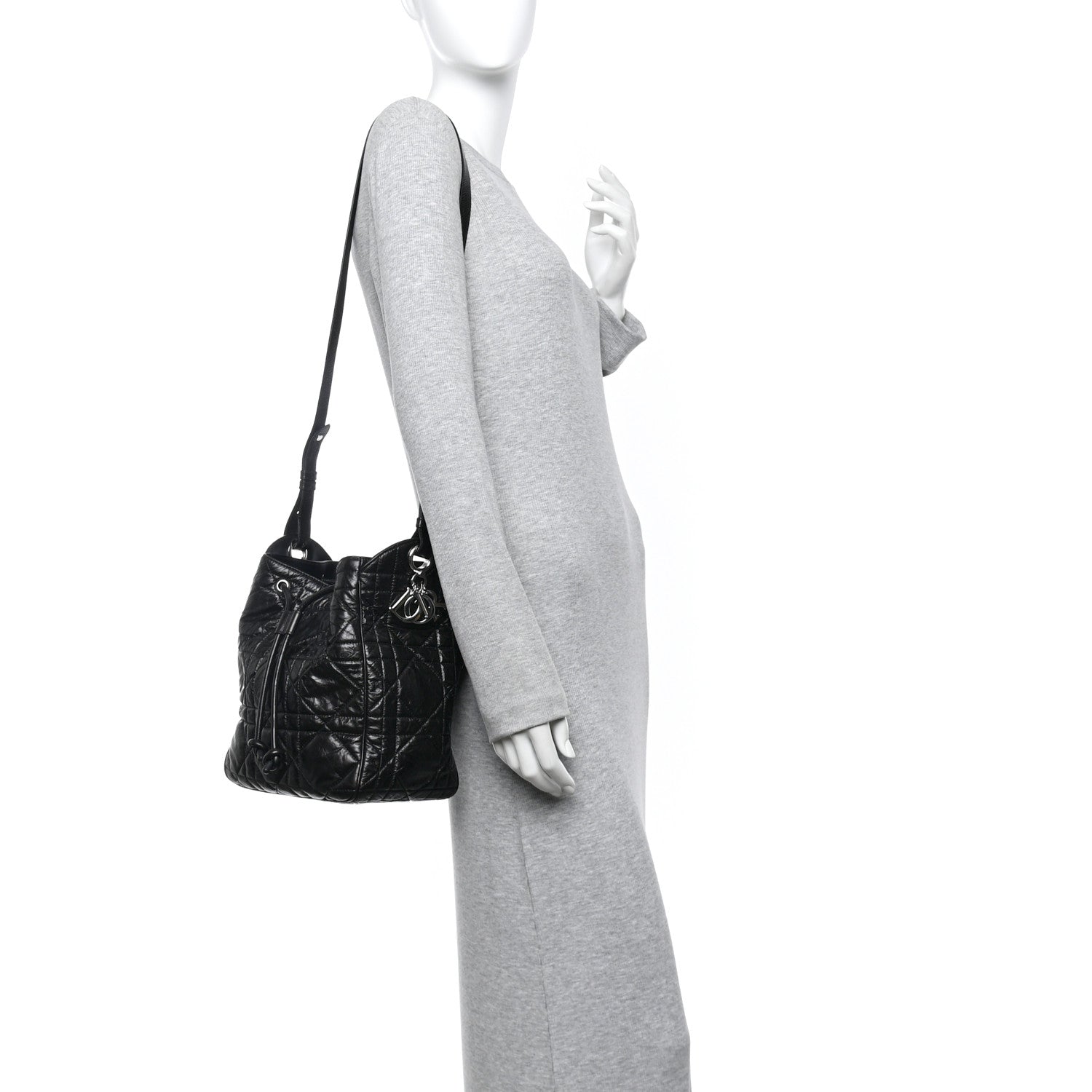 Christian Dior Crinkled Calfskin Macrocannage Medium D-Motion Bag Black 2 of 10