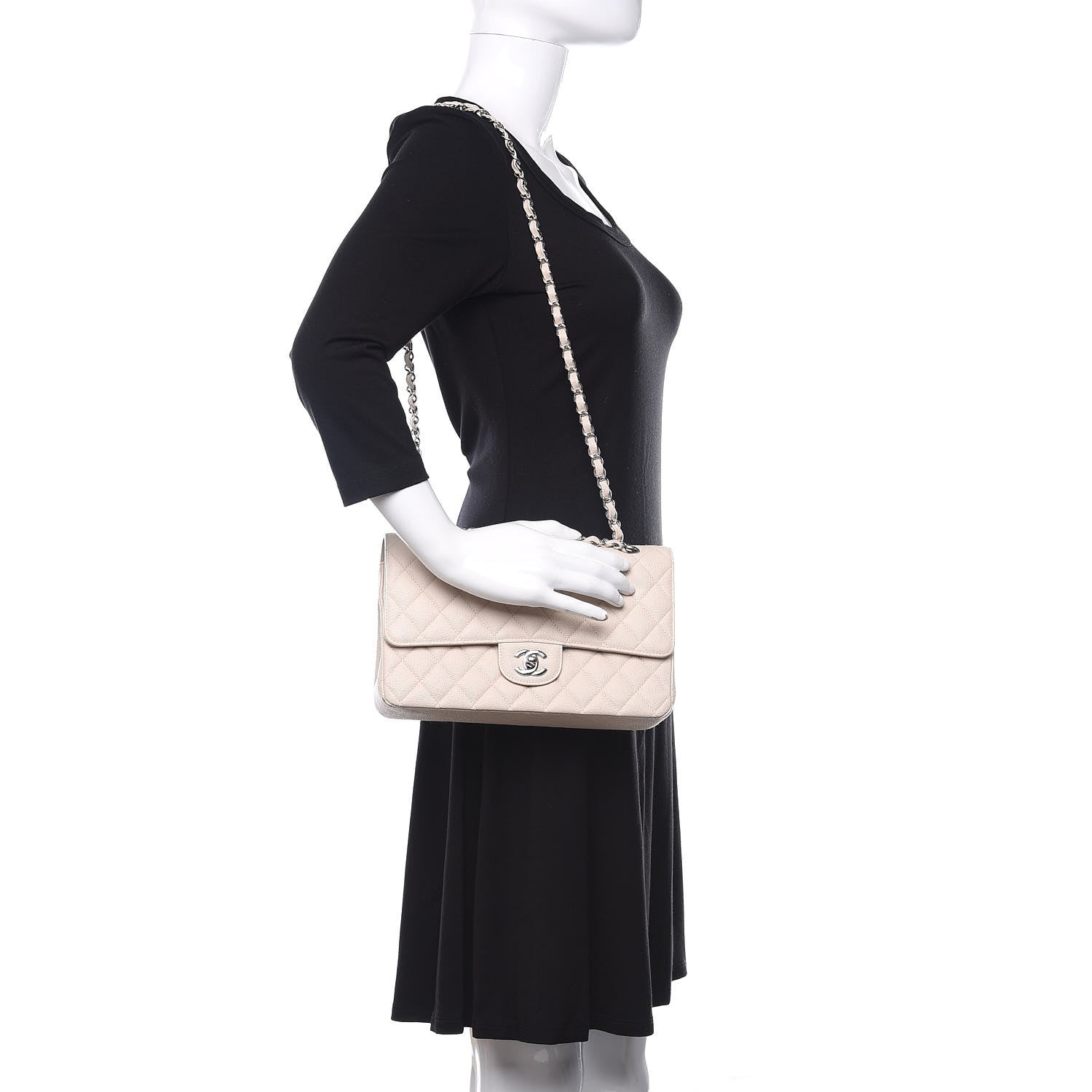 Chanel Caviar Quilted Medium Double Flap Light Beige 2 of 16