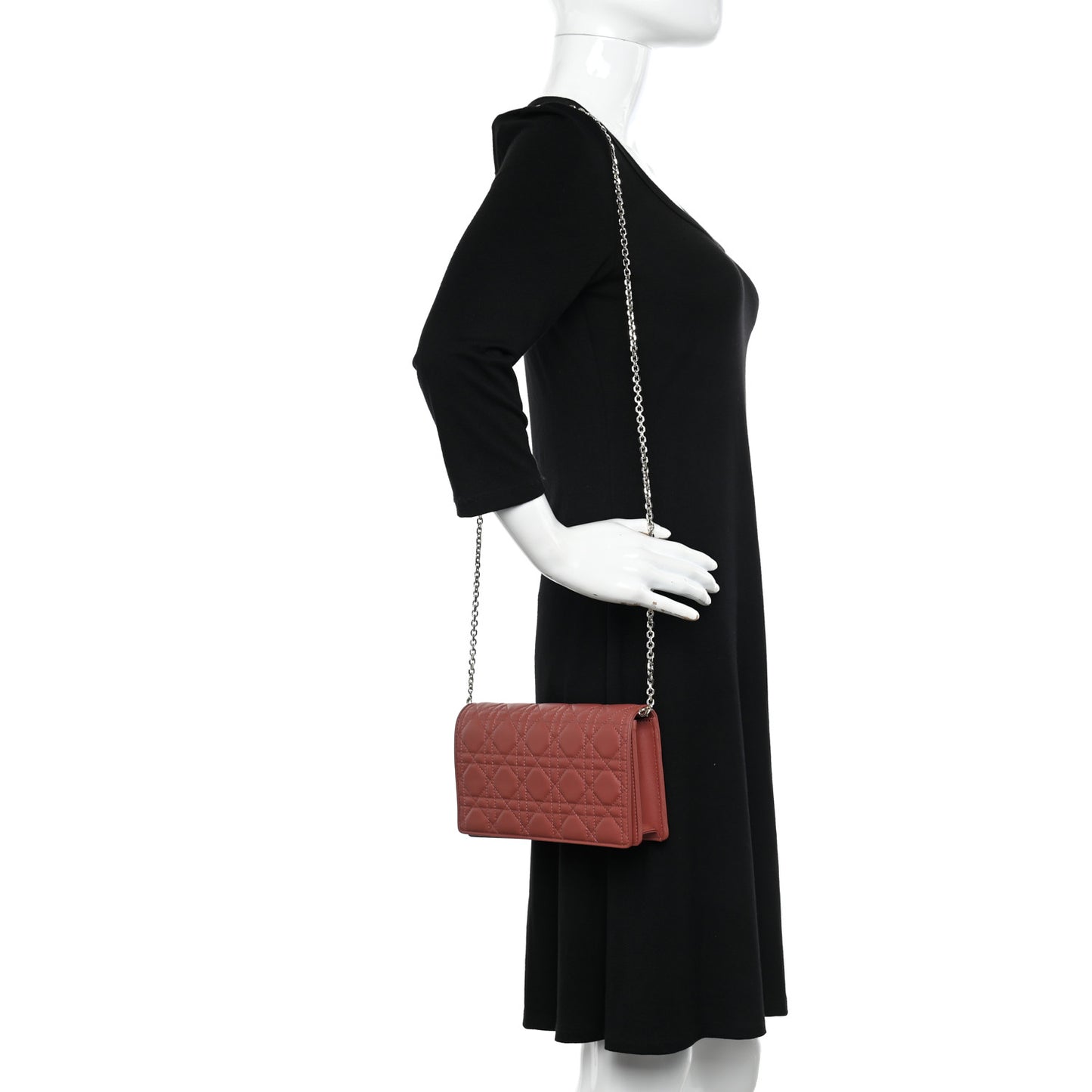 Lambskin Cannage Lady Dior Pouch Rust