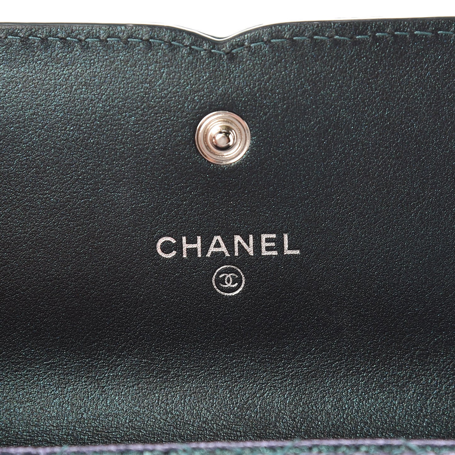 Iridescent Caviar Quilted Medium Filigree Flap Wallet Dark Turquoise