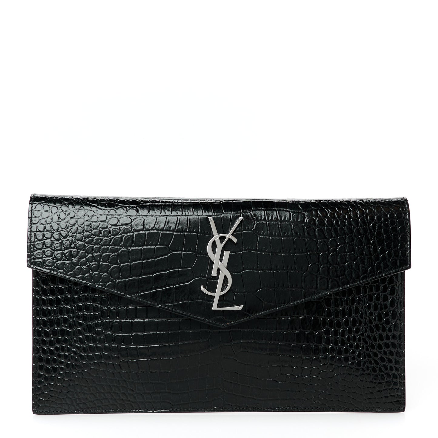Calfskin Crocodile Embossed Uptown Monogram Pouch Black