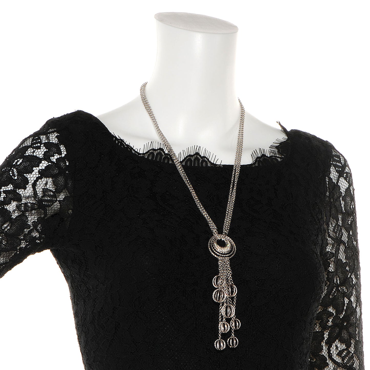 Langit Silver Long Dangling Pendant with Diamond Pave on Chain Necklace