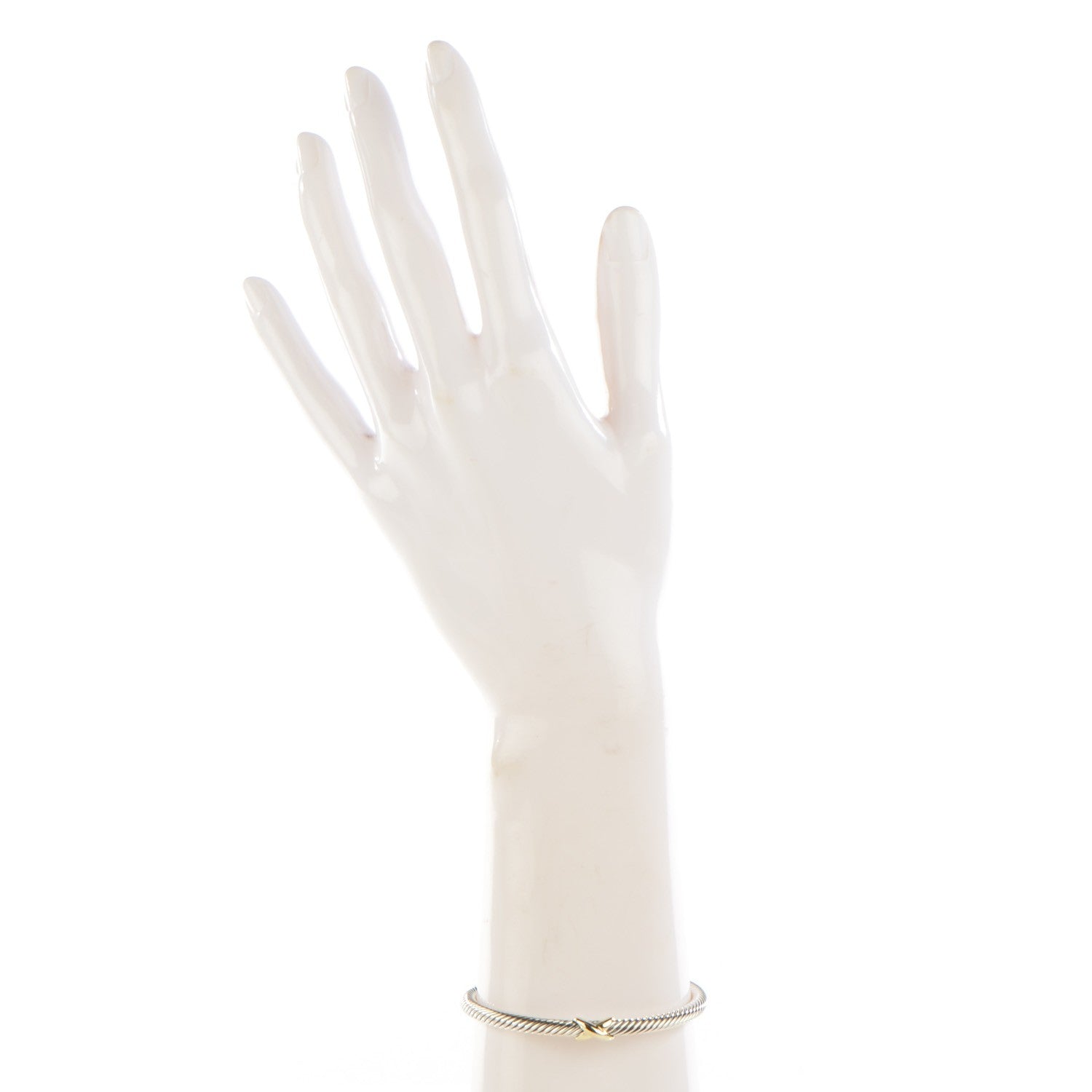 David Yurman Sterling Silver 18K Yellow Gold 4mm X Station Cable Bracelet 2 of 6