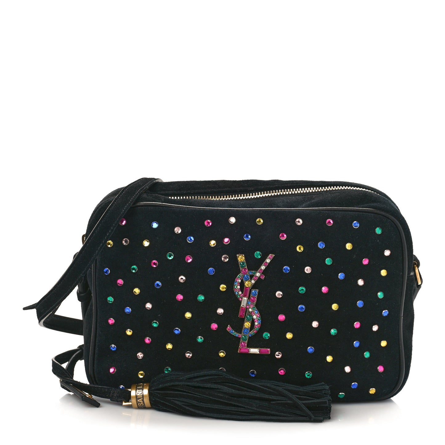 Suede Crystal Camera Bag Black