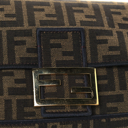 Fendi Fabric Jacquard FF 1974 Medium Baguette Tobacco Moro Black 13 of 17