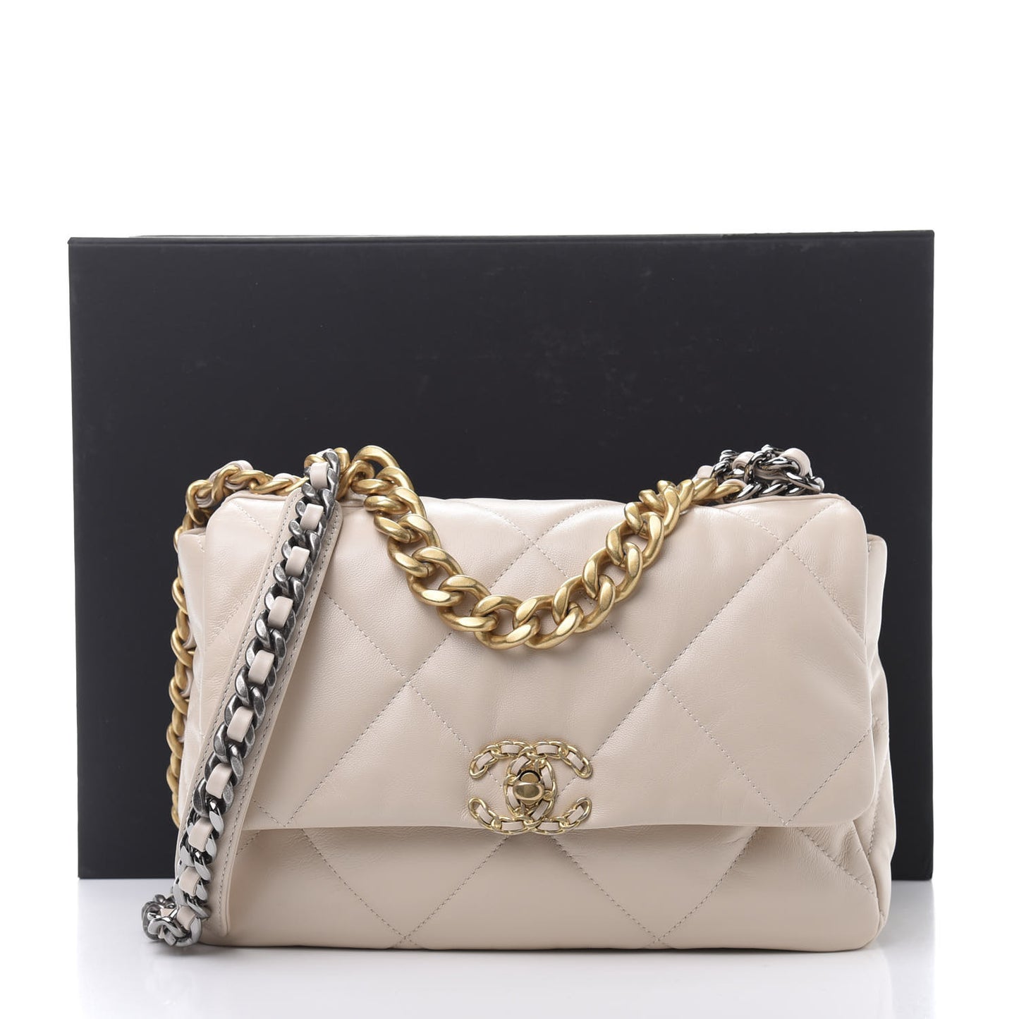 Lambskin Quilted Large 19 Flap Beige