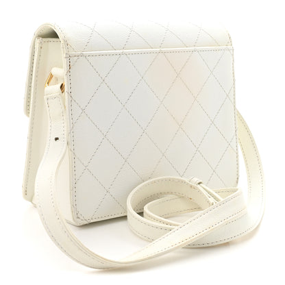 Chanel Caviar Diamond Stitched Square Flap Shoulder Bag White 3 of 15