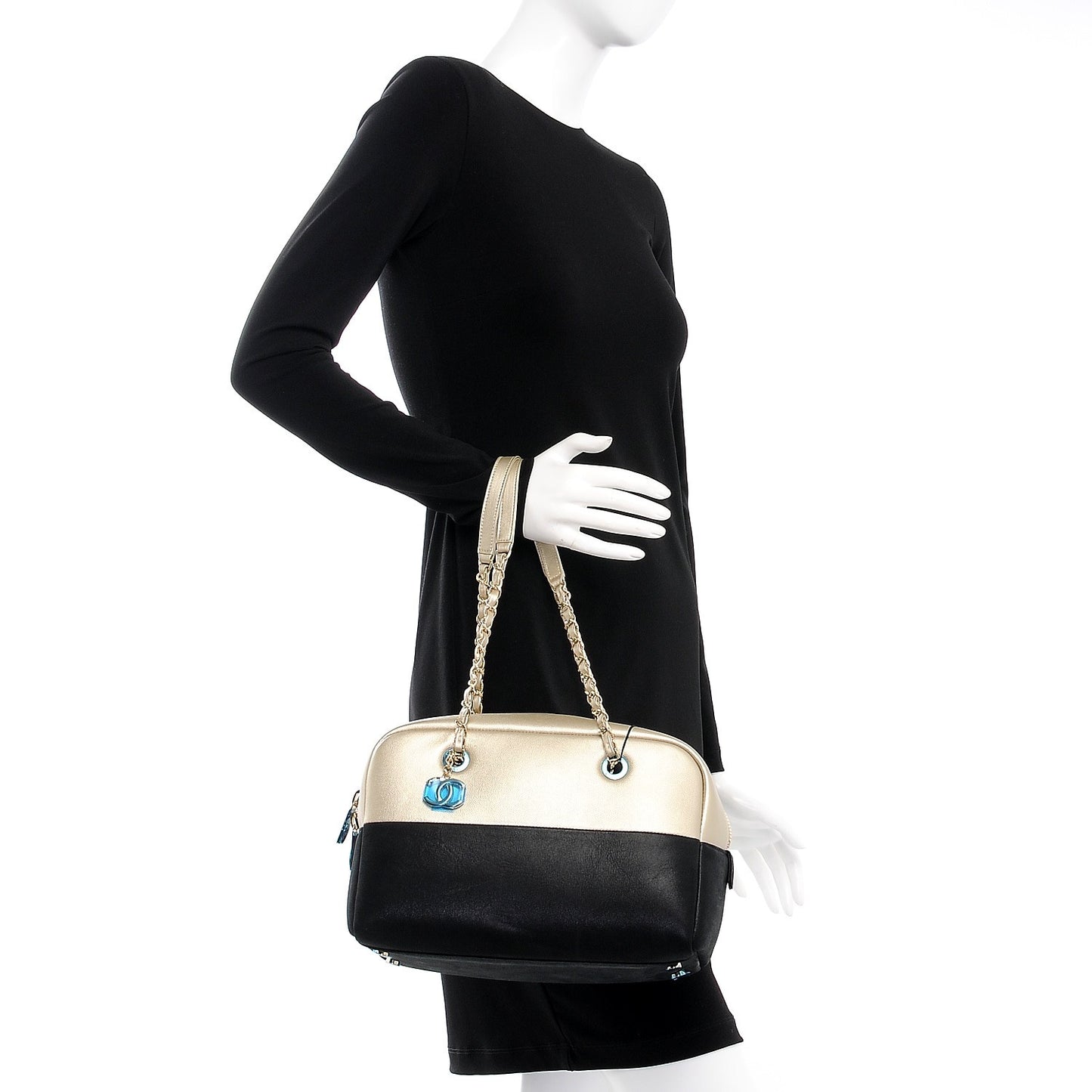 Caviar Iridescent Calfskin Duo Bowling Bag Black Light Gold