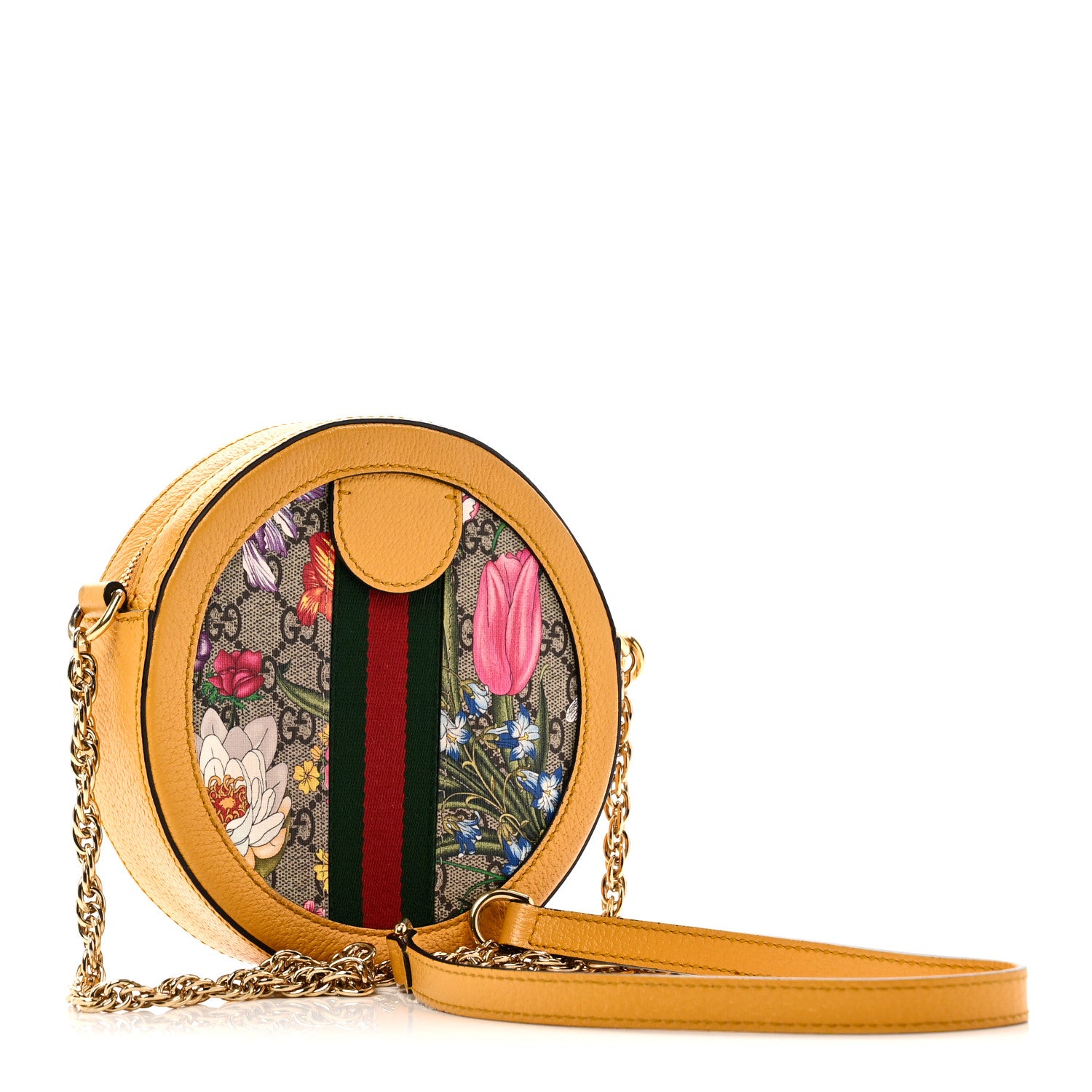 Gucci GG Supreme Monogram Flora Web Mini Ophidia Round Shoulder Bag Beige Multicolor Crop 3 of 10