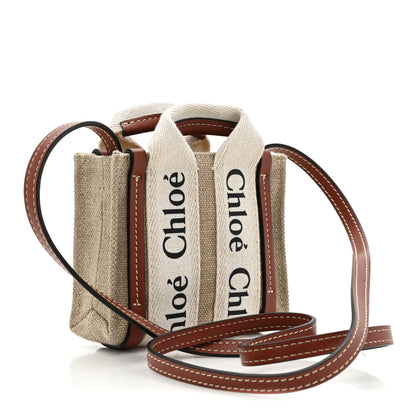 Chloe Cotton Calfskin Nano Woody Ribbon Tote White Brown 3 of 11