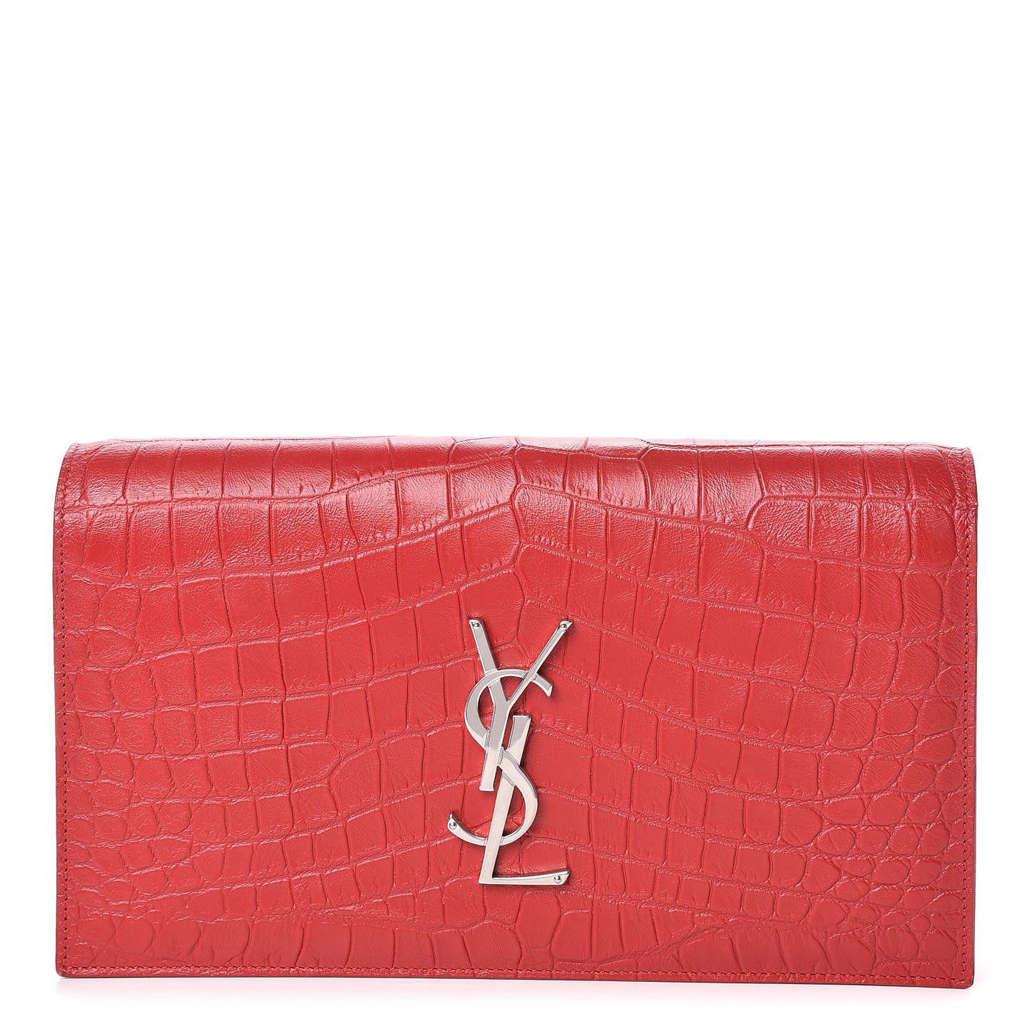 Calfskin Crocodile Embossed Classic Kate Monogram Clutch Red