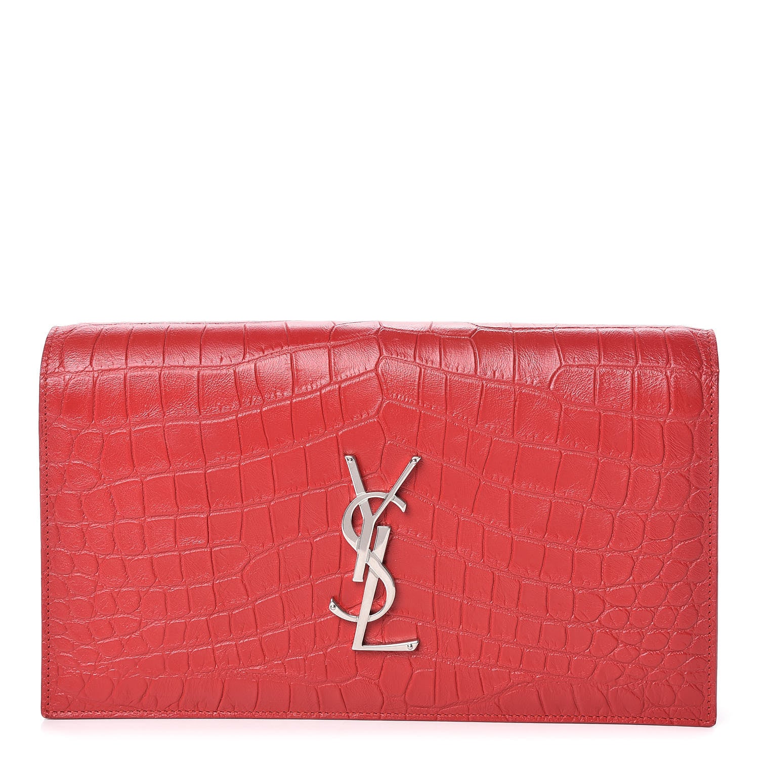 Saint Laurent Calfskin Crocodile Embossed Classic Kate Monogram Clutch Red 1 of 10