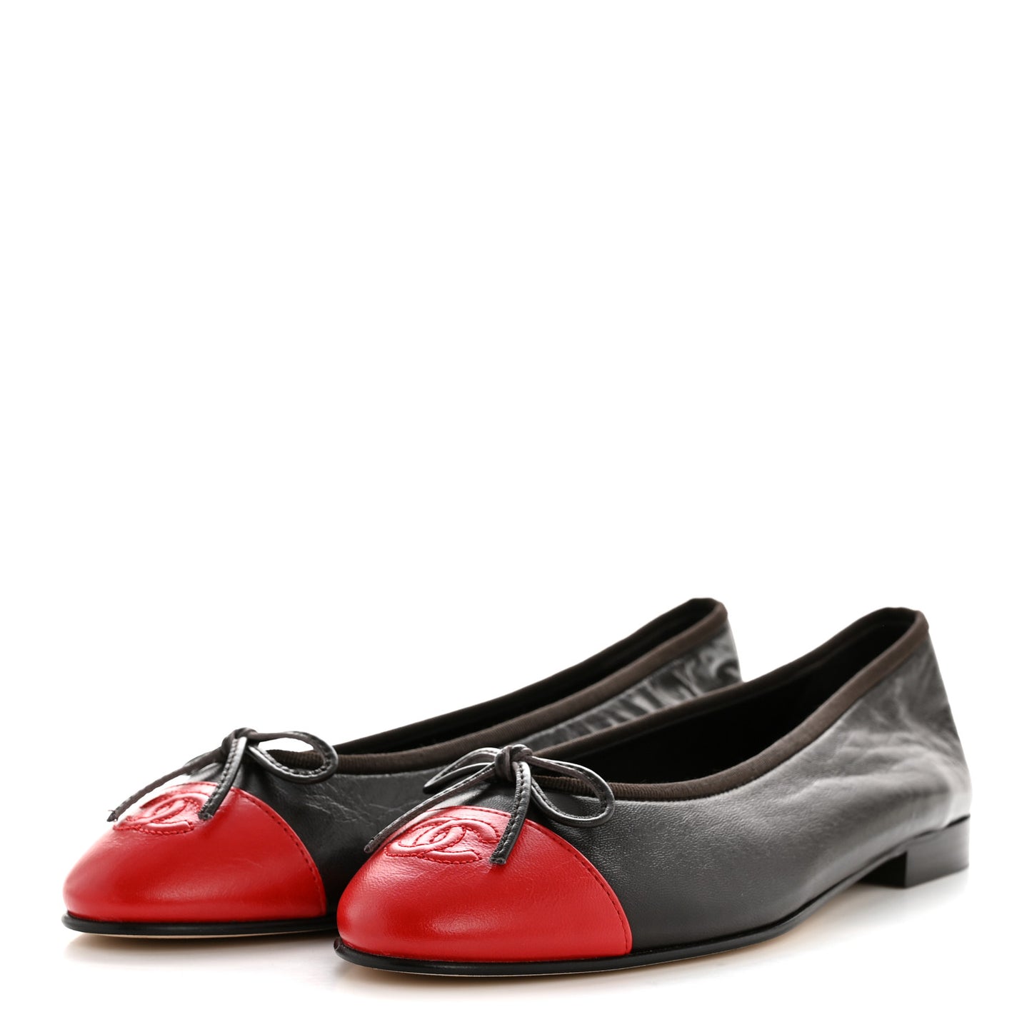 Crumpled Shiny Lambskin Cap Toe CC Ballerina Flats 39 Dark Brown Red