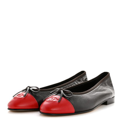 Chanel Crumpled Shiny Lambskin Cap Toe CC Ballerina Flats 39 Dark Brown Red 4 of 10