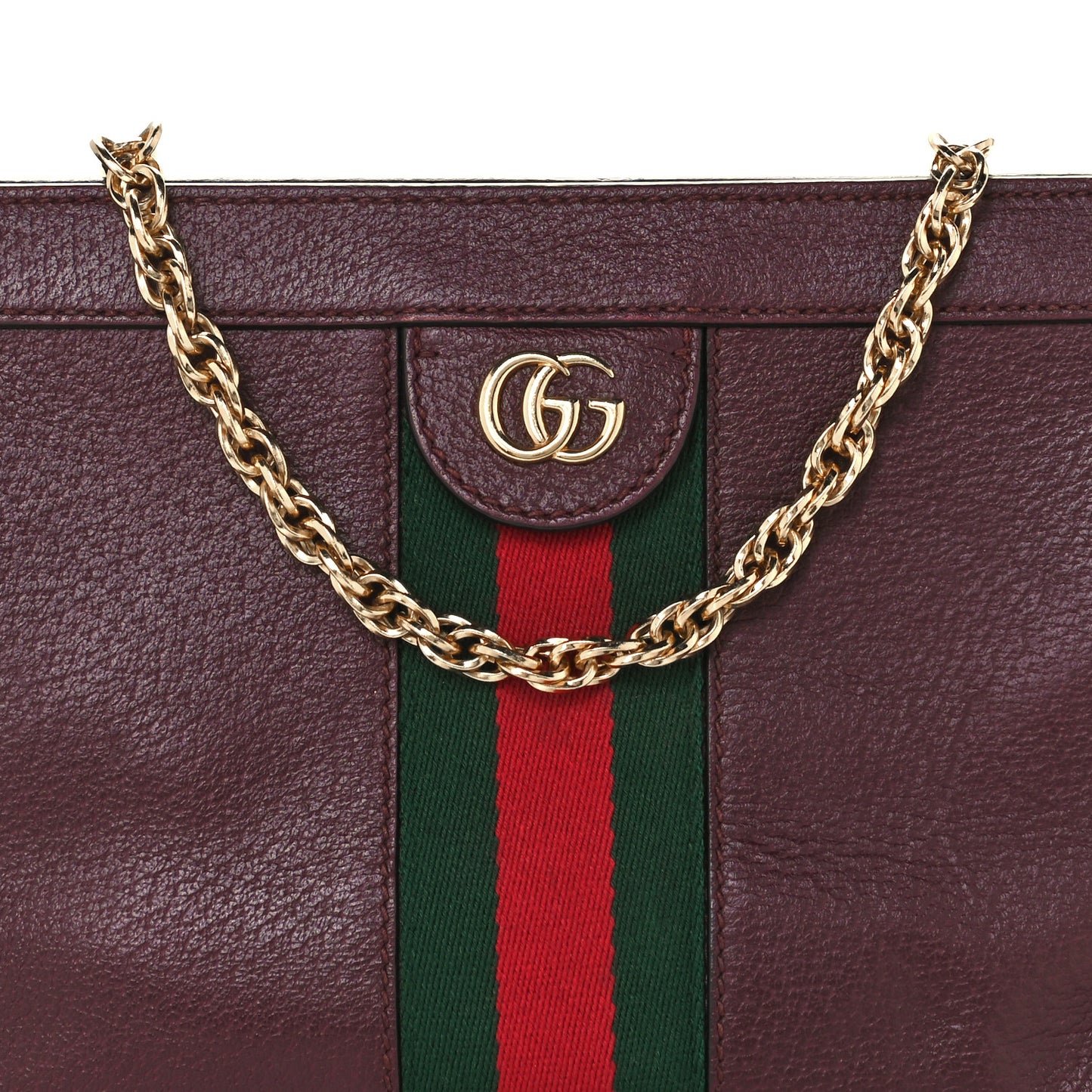 Calfskin GG Web Small Ophidia Chain Shoulder Bag Vintage Bordeaux
