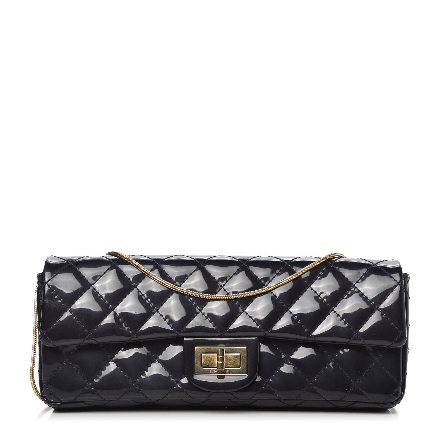 Chanel Patent Quilted 2.55 Reissue East West Clutch Navy Blue 1 of 10