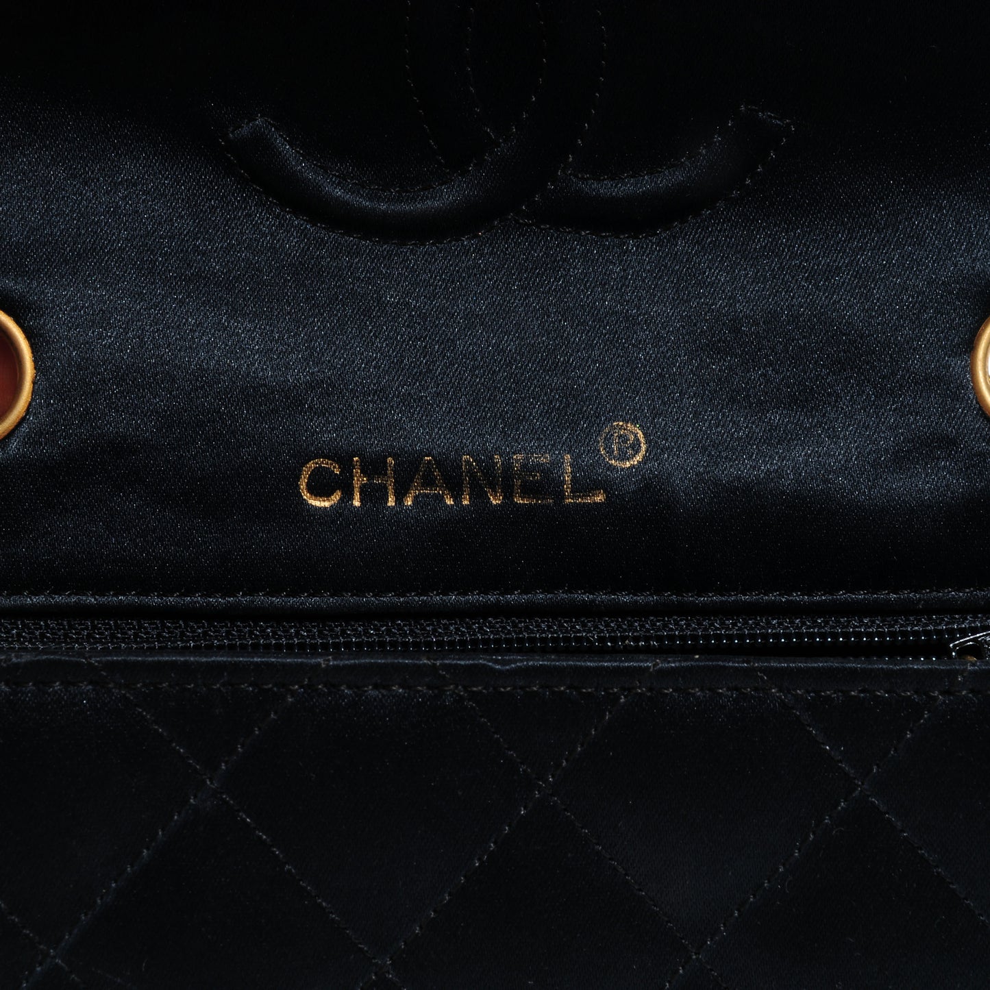 Satin Quilted Mini Flap Black Gold
