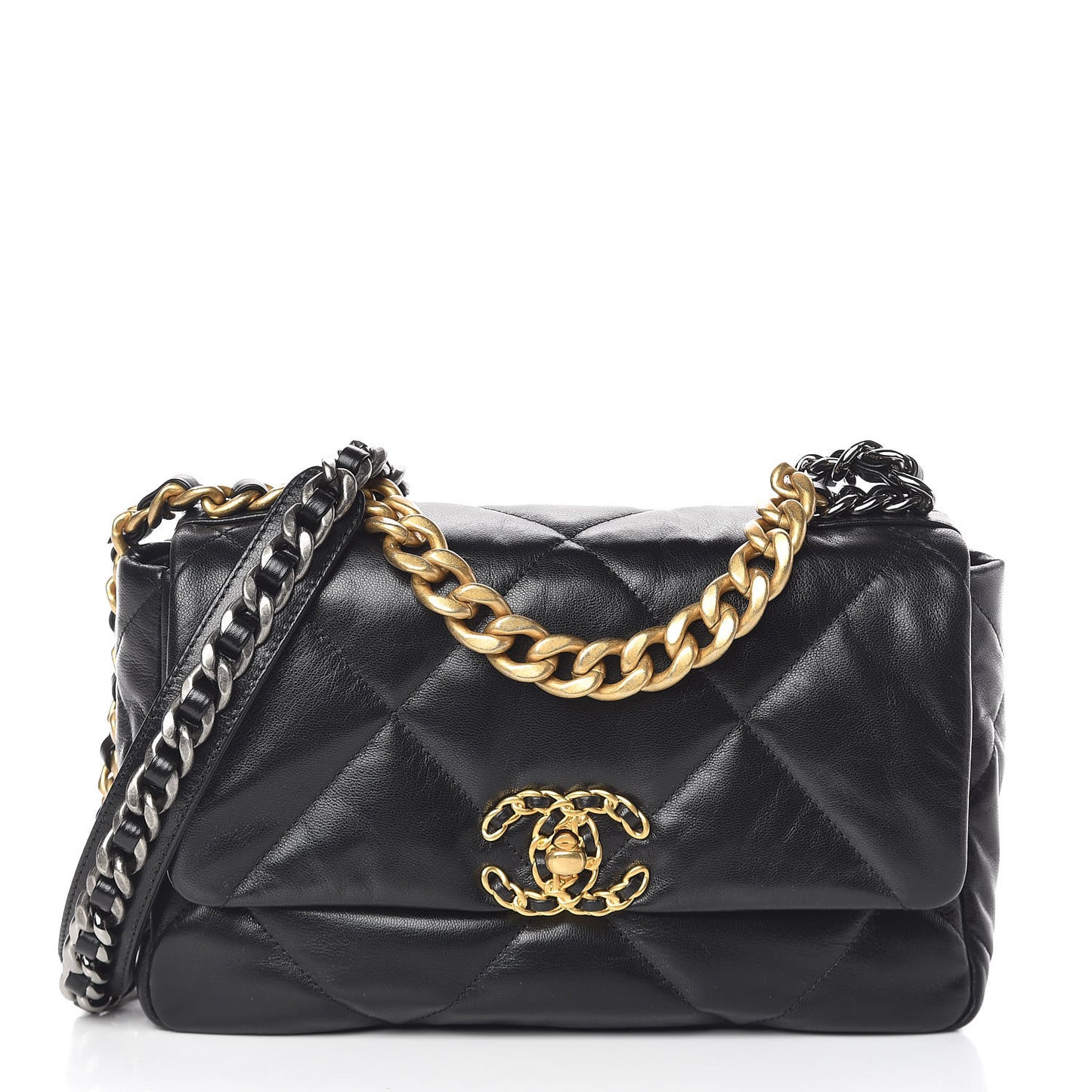 Lambskin Quilted Medium 19 Flap Black