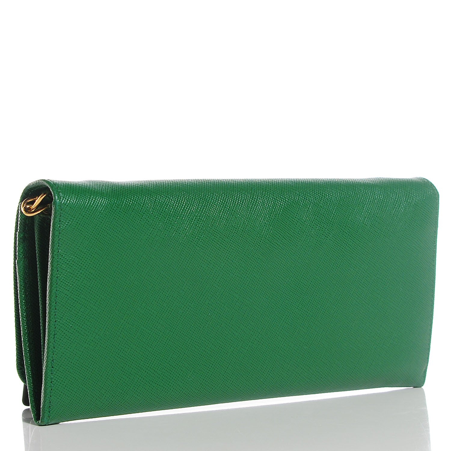 Prada Saffiano Metal Oro Chain Wallet Verde 3 of 10