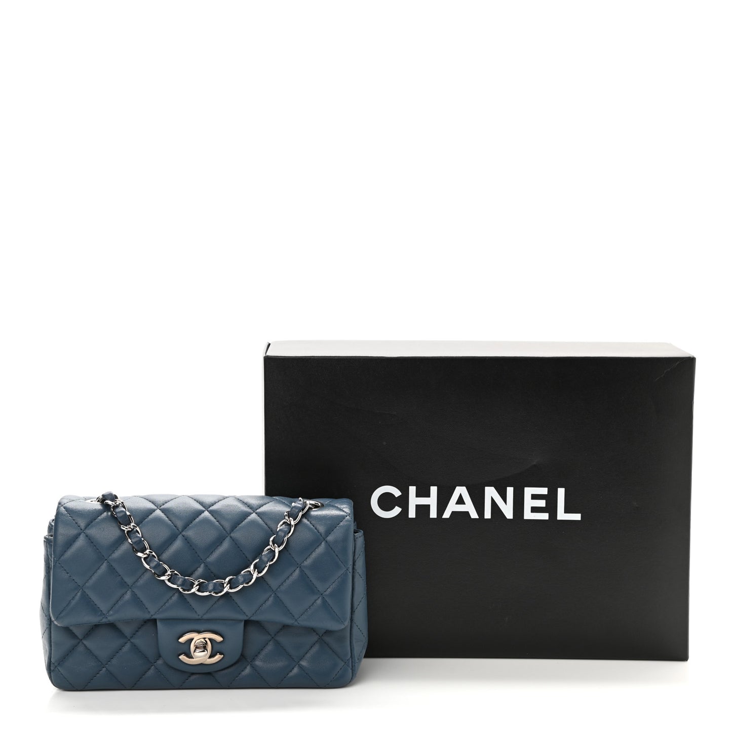 Lambskin Quilted Mini Rectangular Flap Blue