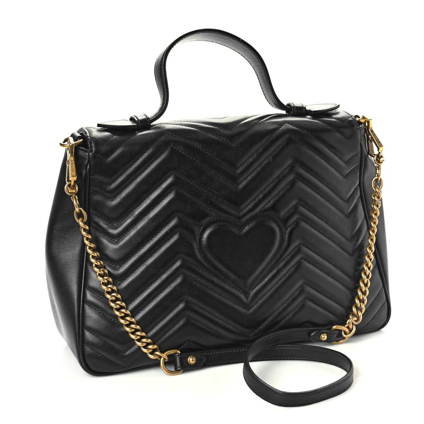 Calfskin Matelasse Medium GG Marmont Top Handle Shoulder Bag Black