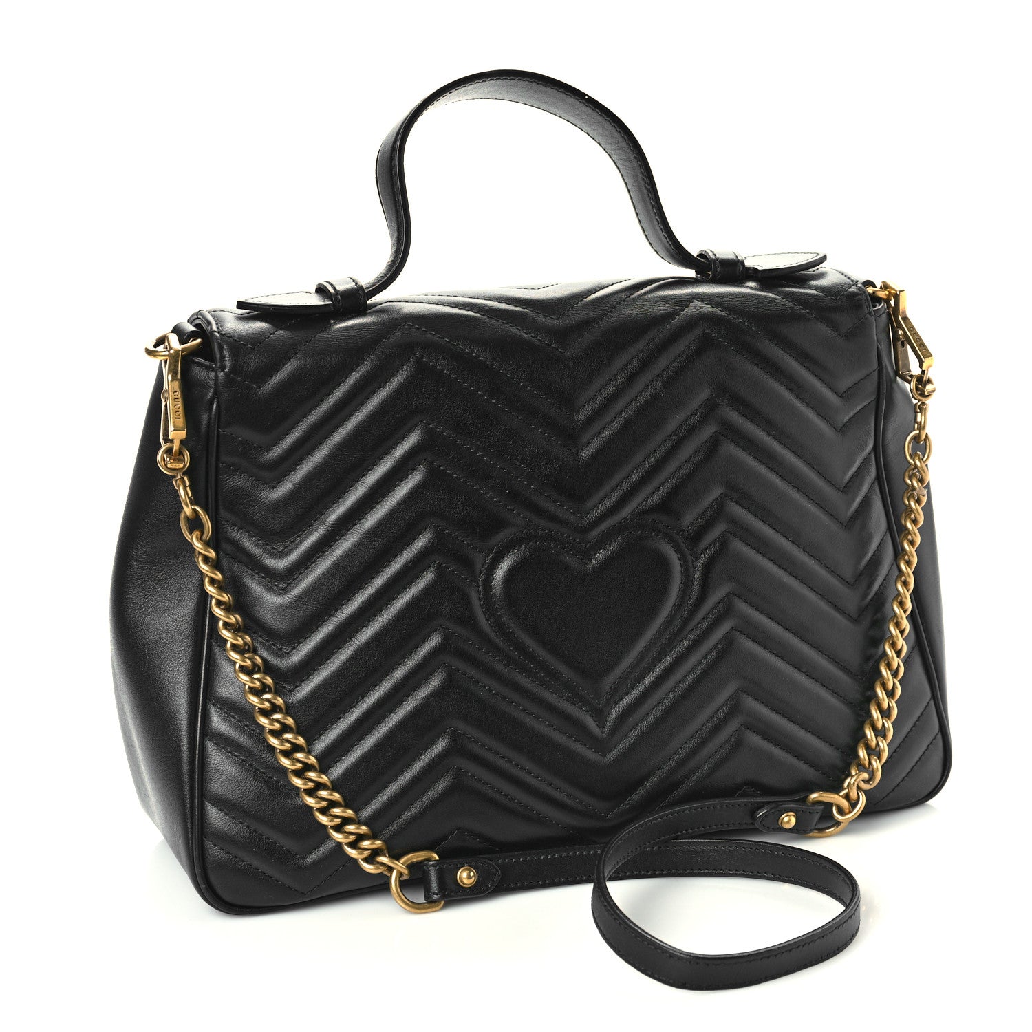Gucci Calfskin Matelasse Medium GG Marmont Top Handle Shoulder Bag Black 3 of 11
