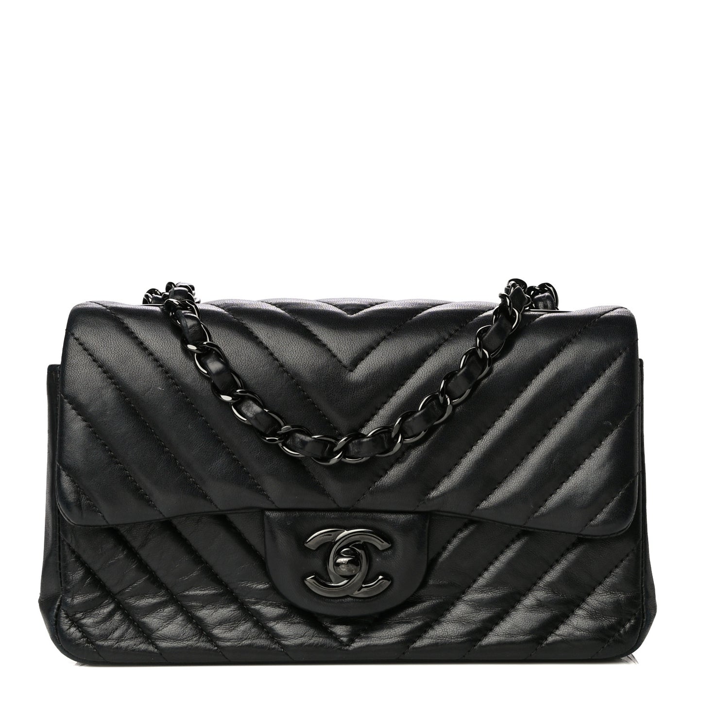Lambskin Chevron Quilted Mini Rectangular Flap So Black