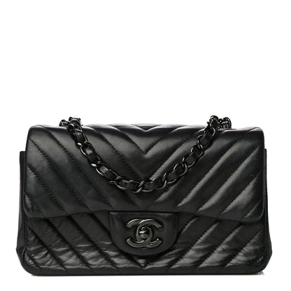 Chanel Lambskin Chevron Quilted Mini Rectangular Flap So Black 1 of 29