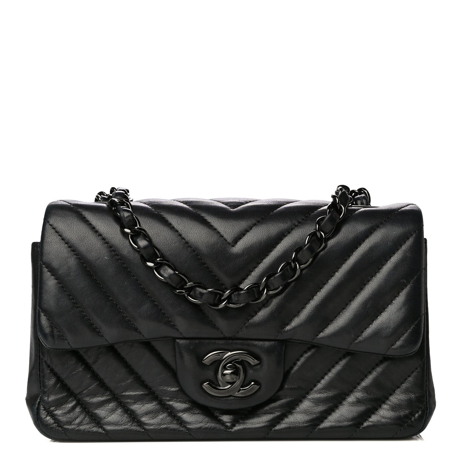 Chanel Lambskin Chevron Quilted Mini Rectangular Flap So Black 1 of 29
