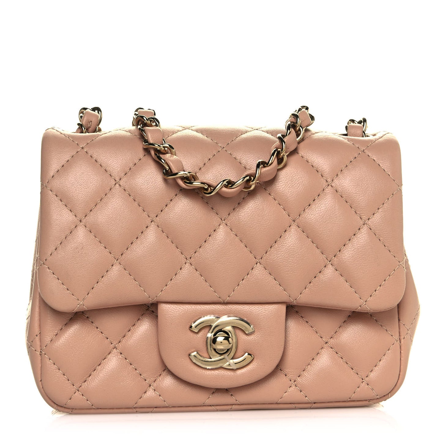 Lambskin Quilted Mini Square Flap Beige