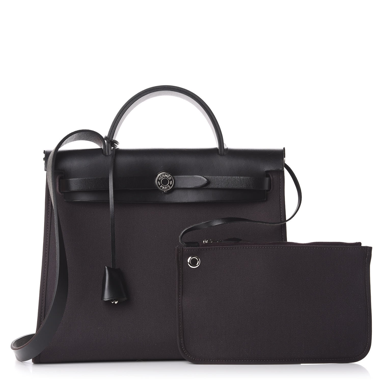 Hermes Military Toile Vache Hunter Herbag Zip PM 31 Prune Black 1 of 13