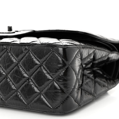 Chanel Shiny Distressed Calfskin Quilted Jumbo Double Flap So Black 10 of 10