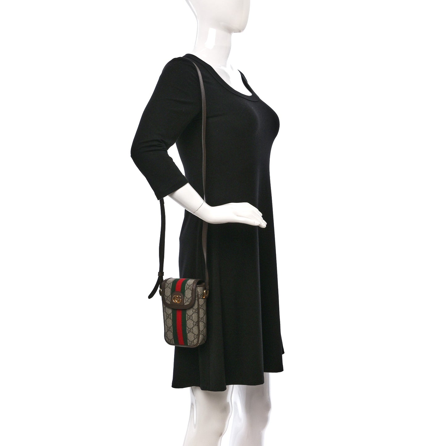 GG Supreme Monogram Web Ophidia Phone Crossbody Bag Beige New Acero