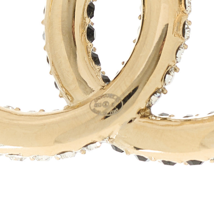 Chanel Crystal CC Earrings Gold Black 4 of 5