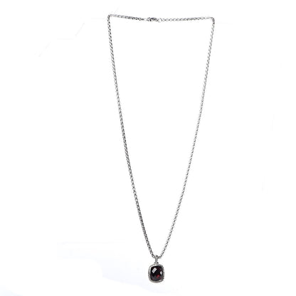David Yurman Sterling Silver Garnet Diamond 12mm Noblesse Pendant Necklace 3 of 5