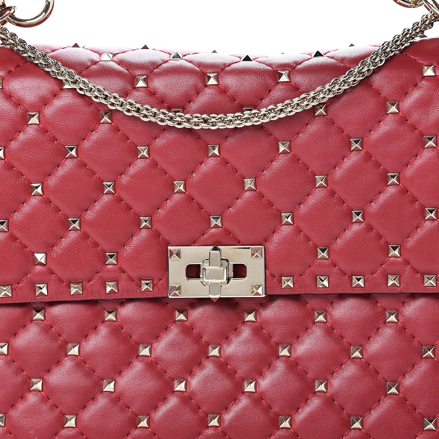 Valentino Garavani Lambskin Large Rockstud Spike Shoulder Bag Red 6 of 12
