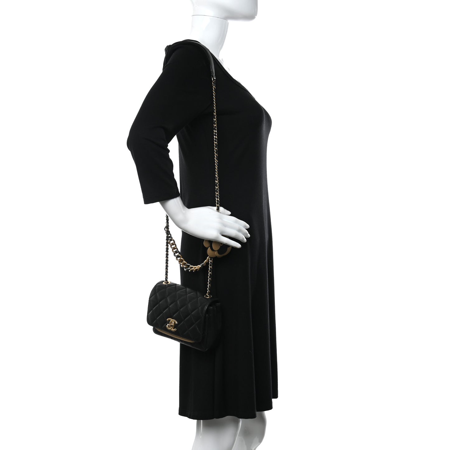 Lambskin Quilted Small Camellia Flower Flap Black
